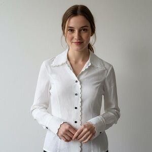 Escada Scalloped Jacquard Button-Down Blouse
Size 36 (US Small)
Made in Germany